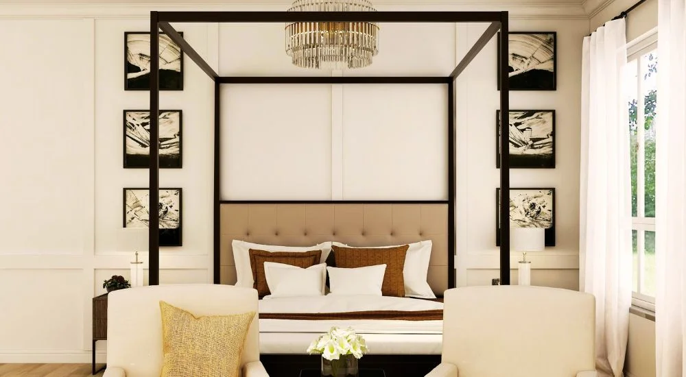 Crisp white rooms with black trim