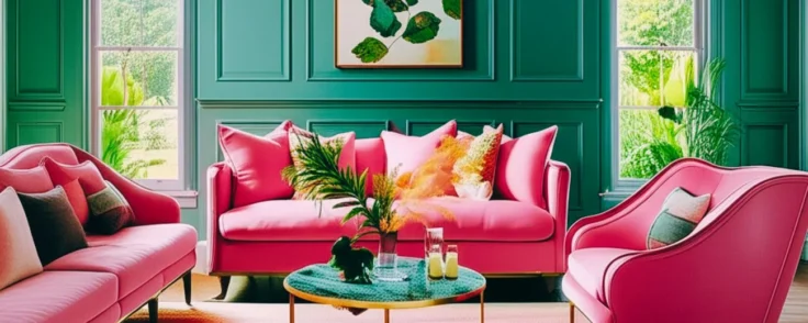 Elegant Green and Pink Living Room Design