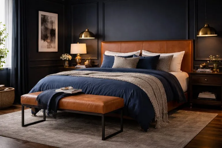Dark Blue + Leather Accents