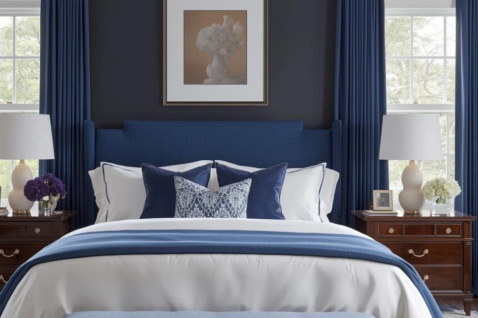navy blue and white bedroom design ideas